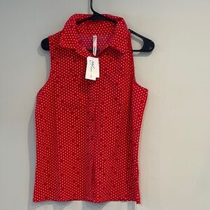 NWT NY Collection Red Polka Dot Sleeveless Blouse Size PL